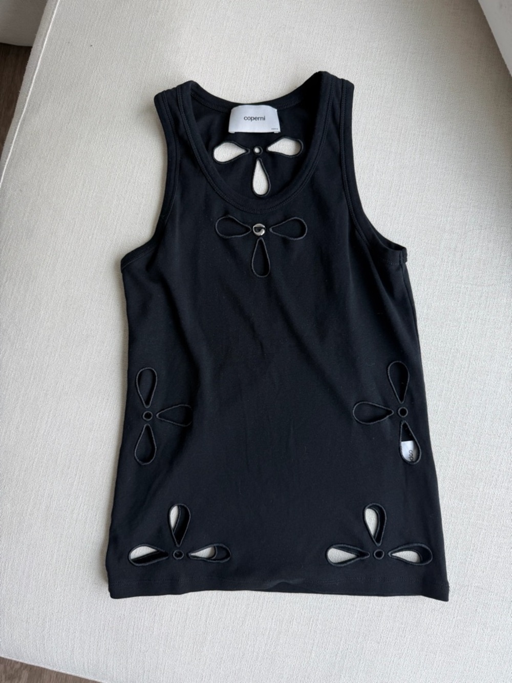 Coperni Black Cutout Tank with Floral Edge Details